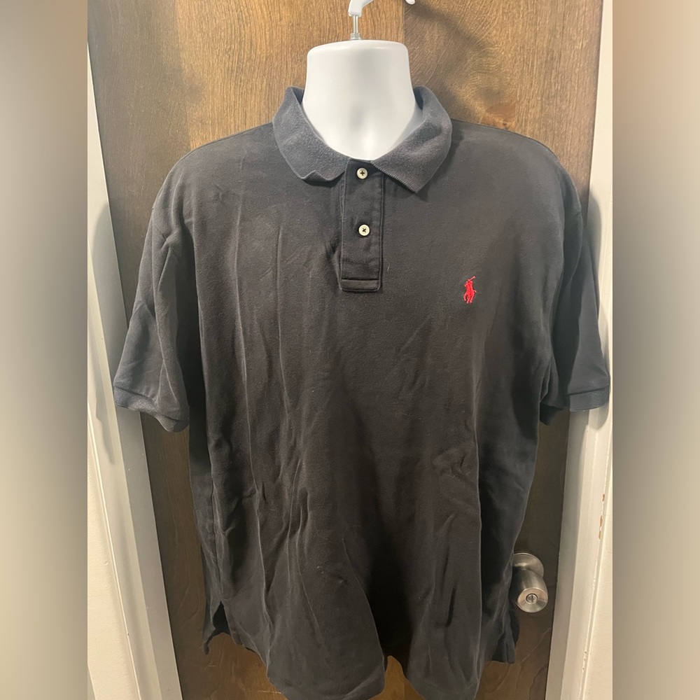 Polo Ralph Lauren Mens Polo T-Shirt Black Knit Logo Collar Short Sleeve Size XL
